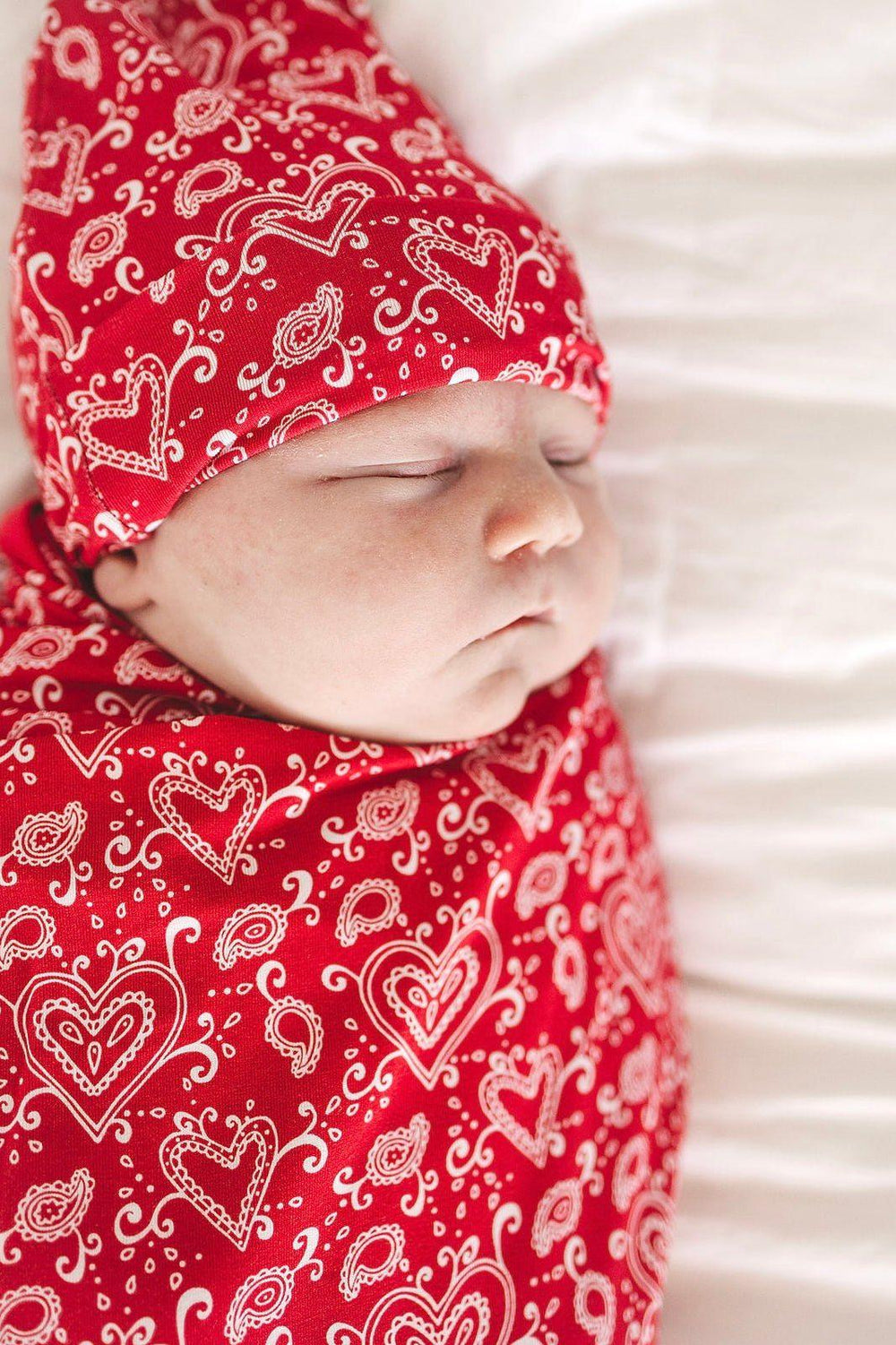 Valentine's day Red Paisley Heart Newborn Beanie Hat, Infant Knotted Cap - Sophia Rose Children's Boutique